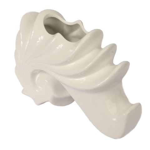 Ceramiczny biały wazon w kształcie muszli 26x17x10 cm