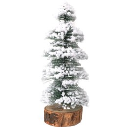 Choinka LED Ośnieżona na Drewnianej Podstawie, Zielona, 30cm, Zasilana Bateriami