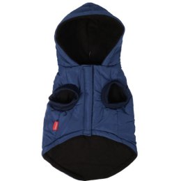 Ciepła Kurtka dla Psa M Rozmiar, Wodoodporna Niebiesko-Czarna z Kapturem i Otworem na Smycz