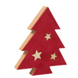 Czerwona Drewniana Choinka Pokryta Aksamitem z Złotymi Gwiazdkami