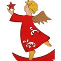 Czerwona Drewniana Zawieszka Świąteczna - Anioł na Księżycu