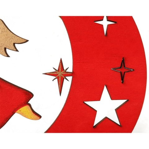 Czerwona Drewniana Zawieszka Świąteczna - Anioł na Księżycu