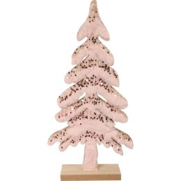Drewniana Choinka z Różowym Futerkiem i Cekinami