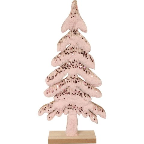 Drewniana Choinka z Różowym Futerkiem i Cekinami