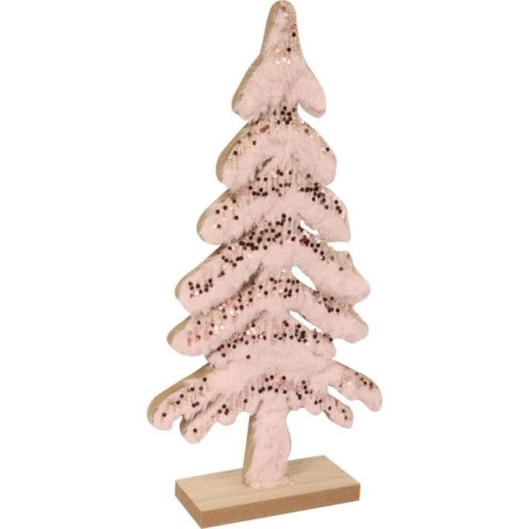 Drewniana Choinka z Różowym Futerkiem i Cekinami