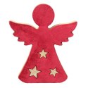 Drewniany Anioł z Aksamitu w Kolorze Czerwonym z Gwiazdami