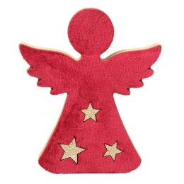 Drewniany Anioł z Aksamitu w Kolorze Czerwonym z Gwiazdami
