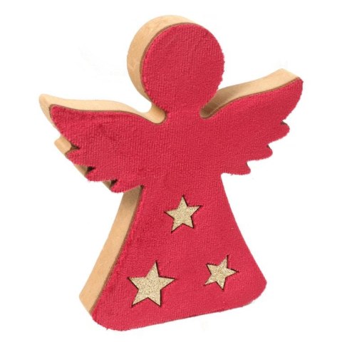 Drewniany Anioł z Aksamitu w Kolorze Czerwonym z Gwiazdami