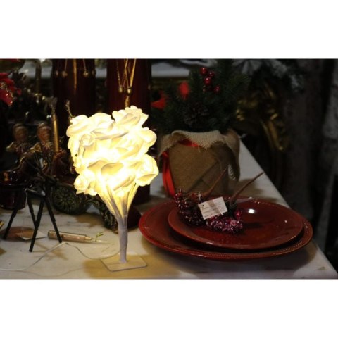 Drzewko Dekoracyjne z Różami LED do Użytku Wewnętrznego - 26 cm, Białe, Zasilane na Baterie 3AA