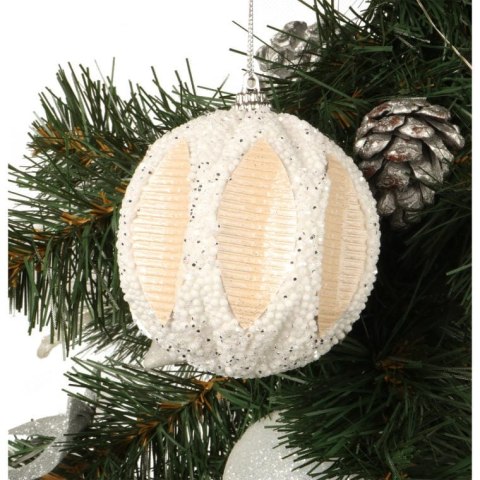 Efektowna Bombka Styropianowa w Kolorze Biało-Kremowym z Brokatem 8 cm