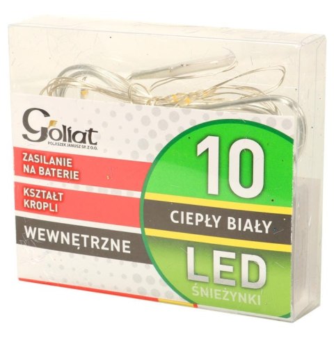 Energooszczędne Lampki Choinkowe-Łezki na Białym Druciku z 10 LED, Ciepły Biały Kolor, Zasilane na Baterie AA