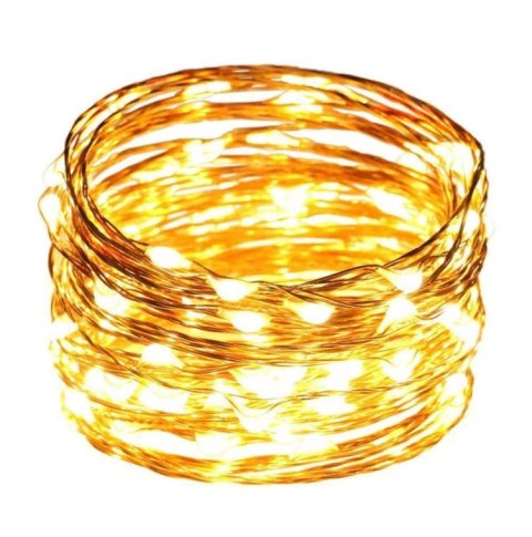 Energooszczędne Lampki Choinkowe-Łezki na Białym Druciku z 10 LED, Ciepły Biały Kolor, Zasilane na Baterie AA