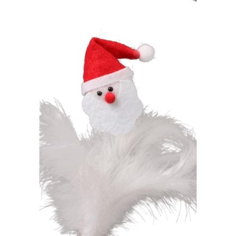 Figurka Głowa Mikołaja z piórkami w kolorze białym
