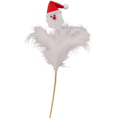 Figurka Głowa Mikołaja z piórkami w kolorze białym