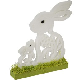 Figurka Wielkanocna Dwóch Zajączków z Białej Pianki na Drewnianej Podstawie