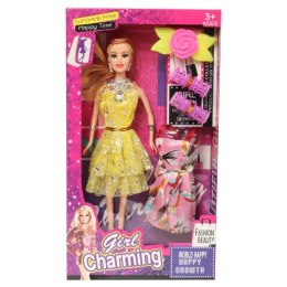 Interaktywny zestaw Lalka z Akcesoriami - Żółta Błyszcząca Sukienka