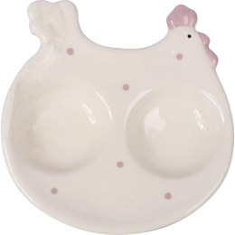 Keramiczny Talerzyk-Podstawka na Sól i Pieprz Kura Wielkanocna w Fioletowe Kropki