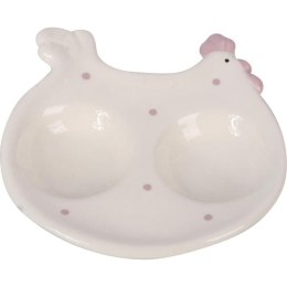 Keramiczny Talerzyk-Podstawka na Sól i Pieprz Kura Wielkanocna w Fioletowe Kropki