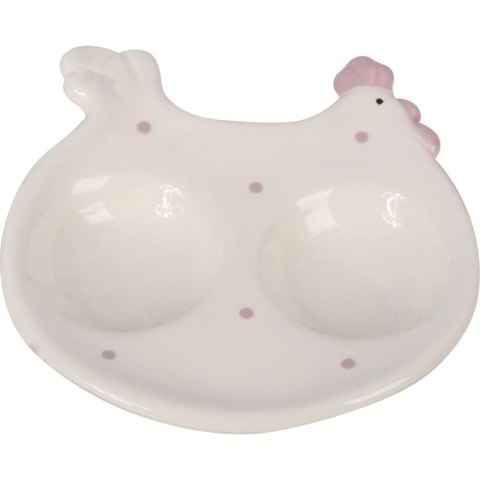 Keramiczny Talerzyk-Podstawka na Sól i Pieprz Kura Wielkanocna w Fioletowe Kropki