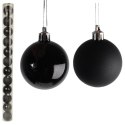 Komplet 12 Czarnych Bombek Plastikowych w Tubie - Mat i Połysk 7cm