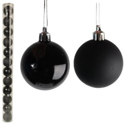 Komplet 12 Czarnych Bombek Plastikowych w Tubie - Mat i Połysk 7cm