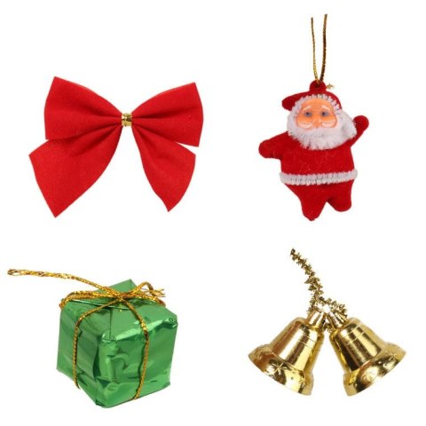 Komplet 16 Ozdób Świątecznych - Mix Mikołaje, Prezenty, Dzwonki, Kokardki