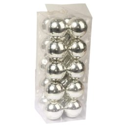 Komplet 20 Srebrnych Bombek Plastikowych o Połysku 5cm w Boxie PVC