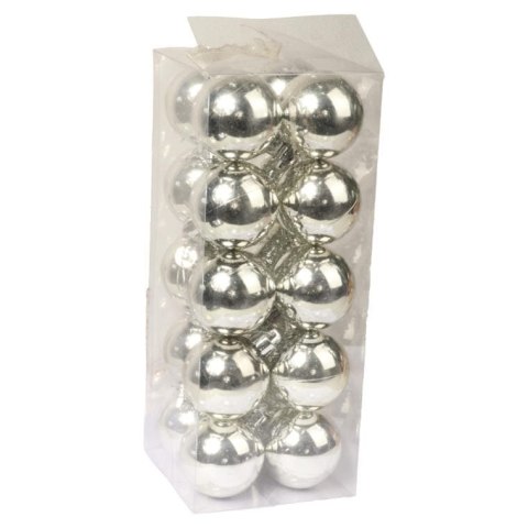 Komplet 20 Srebrnych Bombek Plastikowych o Połysku 5cm w Boxie PVC