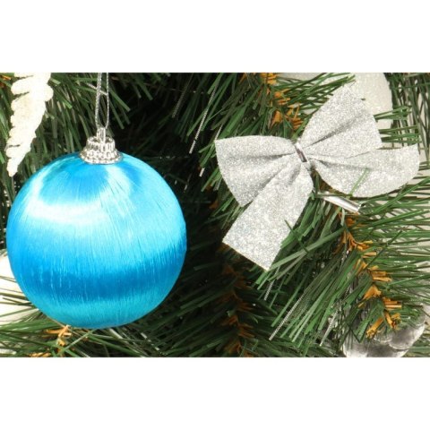 Komplet 28 Zawieszek na Choinkę Mix: Bombki Jedwabne, Kule Druciane, Prezenciki, Bombki Plastikowe w Kolorze Turkusowo-Srebrnym