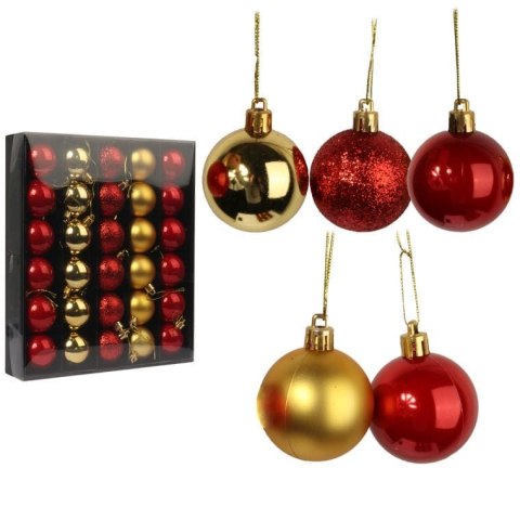 Komplet 30 bombek plastikowych w czerwono-złotym kolorze
