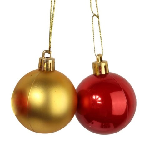 Komplet 30 bombek plastikowych w czerwono-złotym kolorze