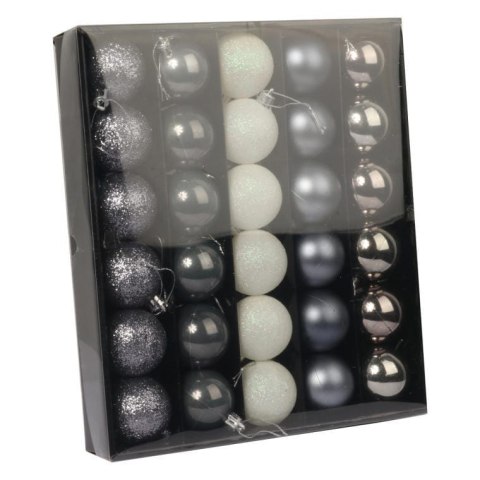 Komplet 30 bombek plastikowych w grafitowo-białym kolorze