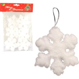 Komplet 6 Białych Styropianowych Śnieżynek - Zawieszki o Wysokości 6 cm