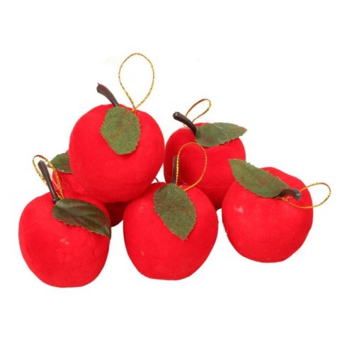 Komplet 6 Czerwonych Jabłek Flokowanych na Zawieszki