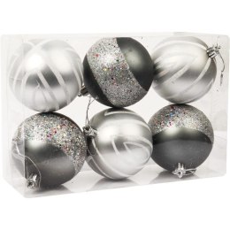 Komplet 6 Grafitowych Bombek Plastikowych o Średnicy 8 cm