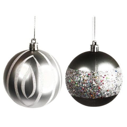 Komplet 6 Grafitowych Bombek Plastikowych o Średnicy 8 cm