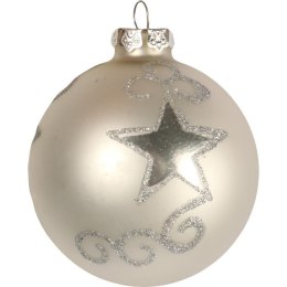 Komplet 6 Srebrnych Bombek Szklanych - Mix Połysk i Mat z Brokatowym Dekorem, 8 cm