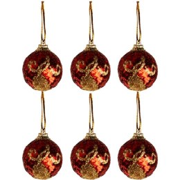 Komplet 6 bombek brokatowych czerwonych 6 cm
