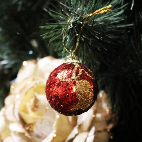 Komplet 6 bombek brokatowych czerwonych 6 cm