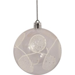 Komplet 6 bombek plastikowych, przezroczystych z białym dekorem