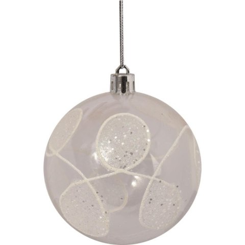 Komplet 6 bombek plastikowych, przezroczystych z białym dekorem