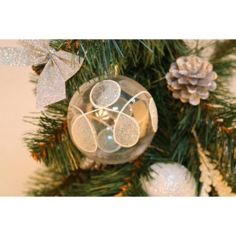 Komplet 6 bombek plastikowych, przezroczystych z białym dekorem