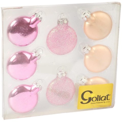Komplet 8 płaskich, szklanych bombek w kolorze różowym