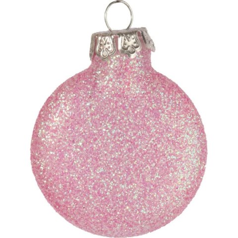 Komplet 8 płaskich, szklanych bombek w kolorze różowym