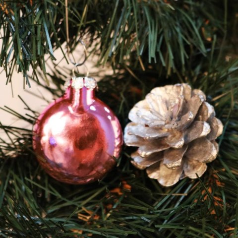 Komplet 8 płaskich, szklanych bombek w kolorze różowym