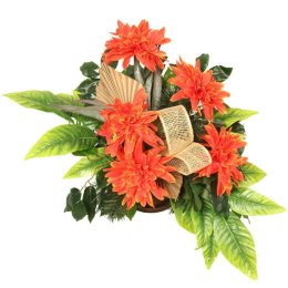 Kompozycja dalii I suszu w złotym gazonie w kolorze pomarańczowym