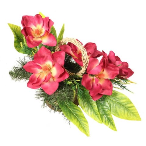 Kompozycja z malwami w złotym gazonie w kolorze różowym