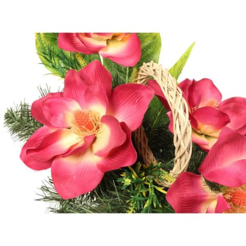 Kompozycja z malwami w złotym gazonie w kolorze różowym