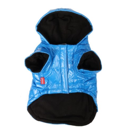 Kurtka Zimowa dla Średnich Psów L z Polarowym Ociepleniem i Kieszenią, Czarno-Niebieska, Wodoodporna