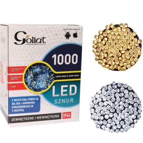 Lampki Choinkowe 1000 LED Z Synchronizacją Muzyczną i Ściemniaczem, Zewnętrzne IP44, Ciepły i Zimny Biały, Kompatybilne z IOS i 